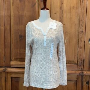NWT Croft & Barrow Mosaic Long Sleeve Cotton Henley Top Sz. MD
